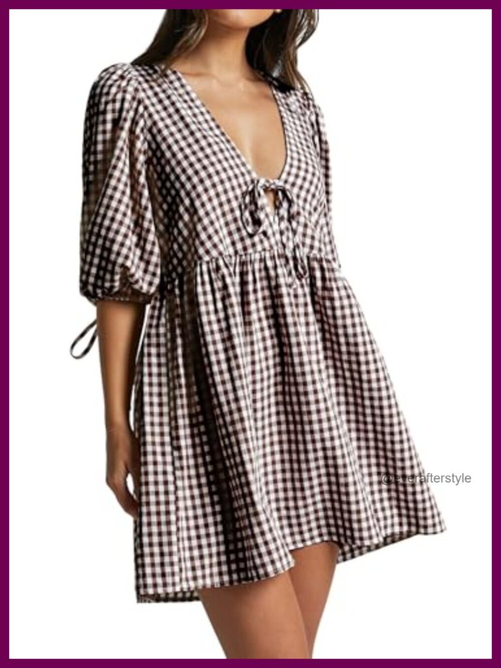 Striped babydoll dress puff sleeves tie front